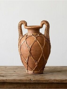 Vintage Brown Woven Terracotta Vase